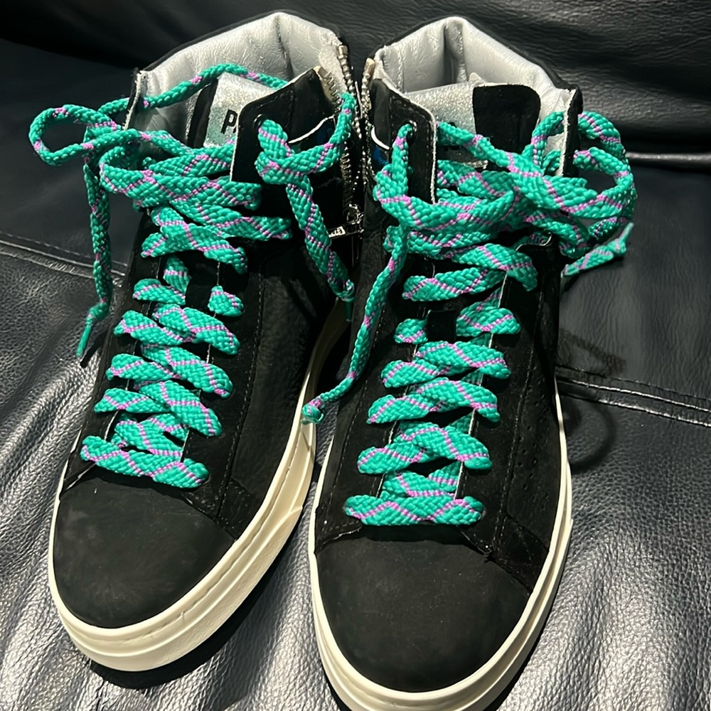New P448 Taylor High Top Sneakers Black Green Suede Lace Up Women’s 37 US 6.5 - Picture 1 of 4